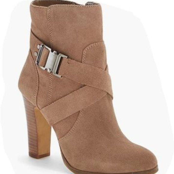Vince Camuto Connolly Suede Cross Belted Heeled Booties – Size 8.5M - Picture 11 of 11